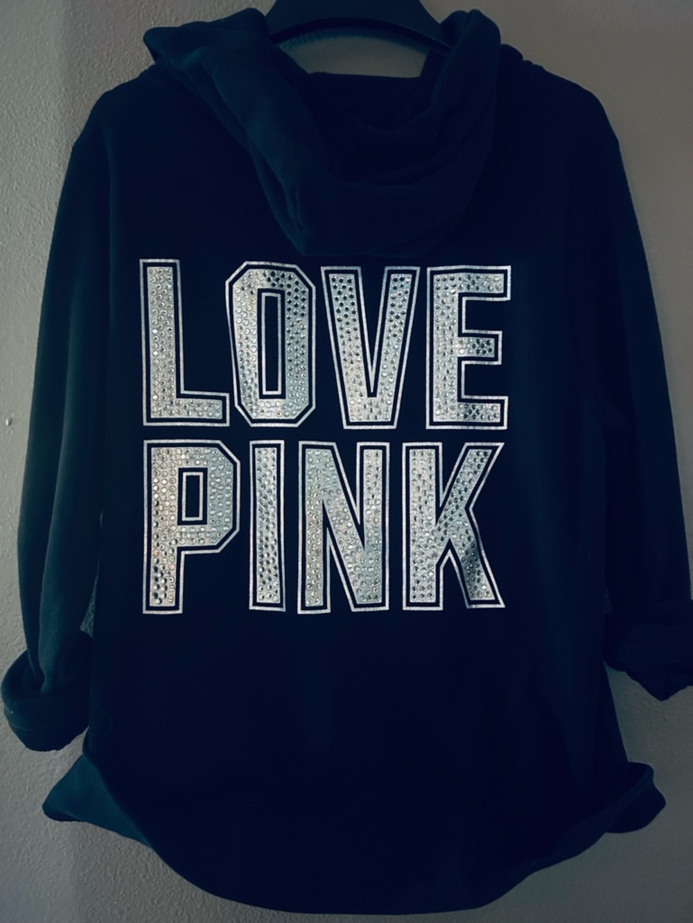 PINK Victoria's Secret Black Hoodie with Silver Studded 'LOVE PINK'